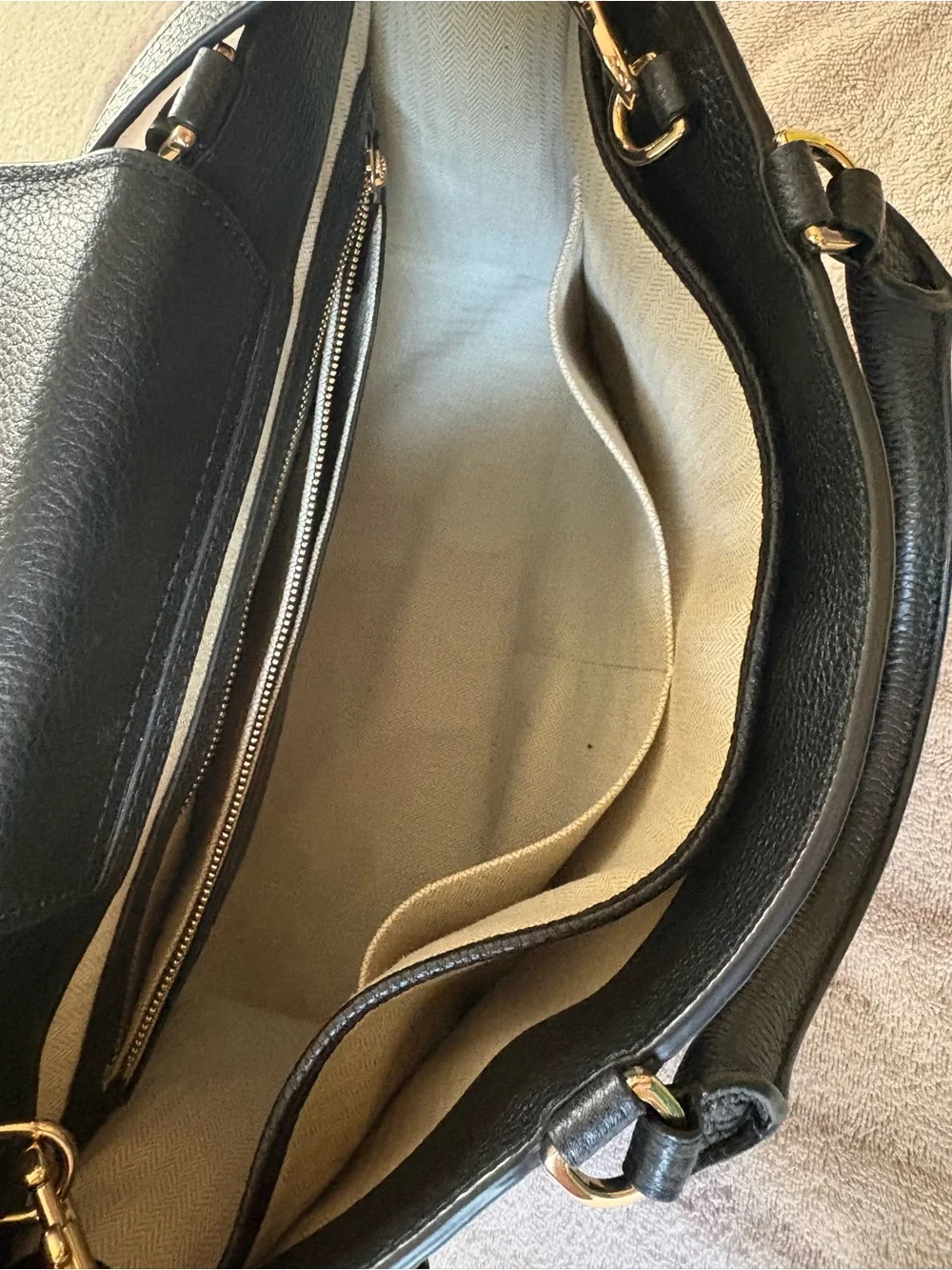 Tory Burch Britten Tote Black Leather Top-Handle with Gold Logo